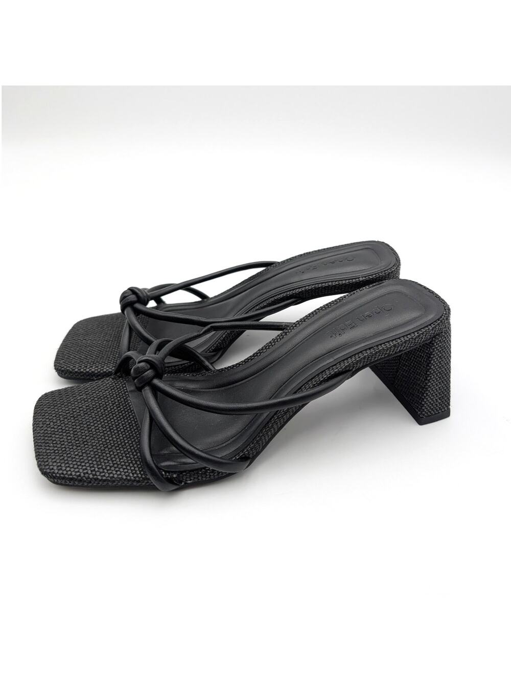 Open Edit Jamie Block Heel Sandals Open Toe Women's Black Size US5M EU35.5